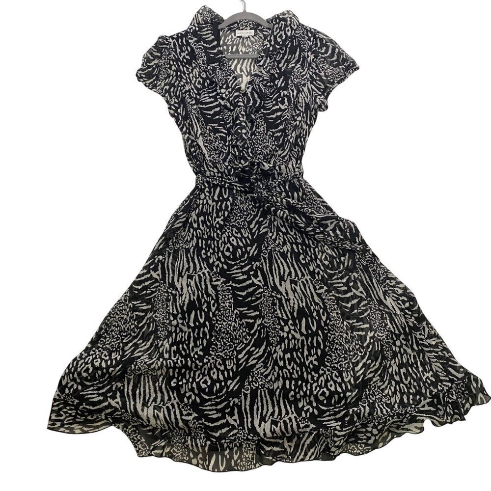 Vintage 90’s zebra Animal Print semi sheer ruffle Dress 16